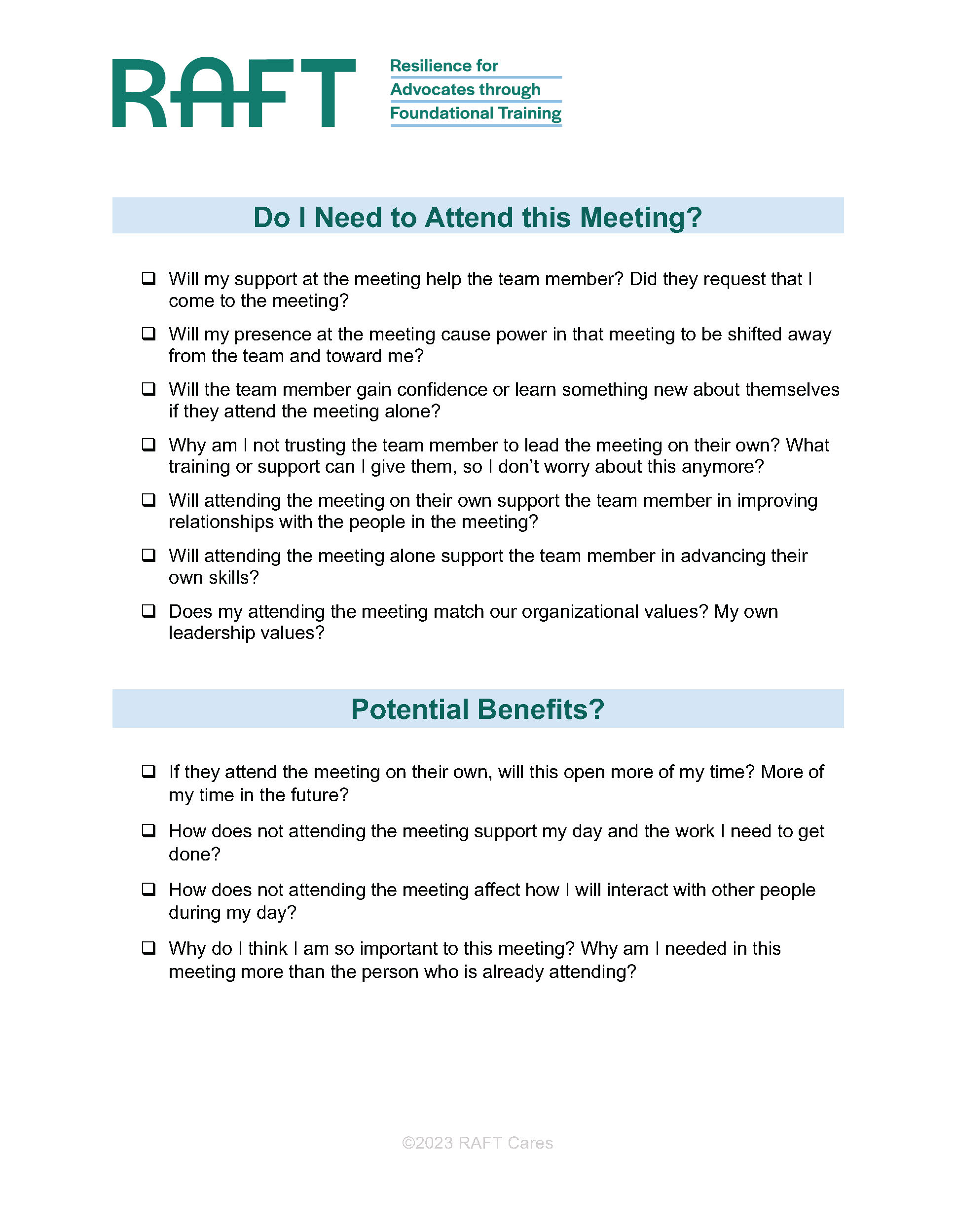 Do I Need to Attend This Meeting? Leadership Checklist