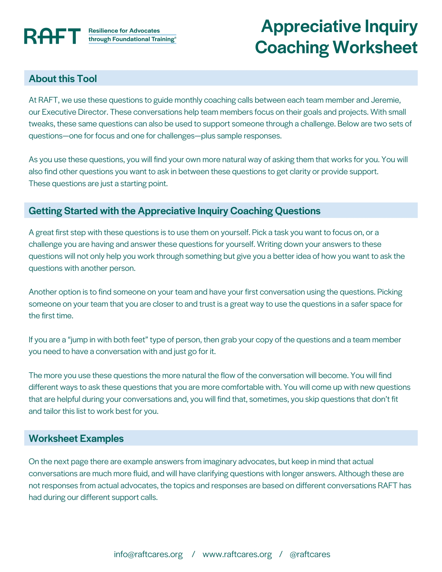 Appreciative Mindset - Appreciative Inquiry coaching worksheet preview