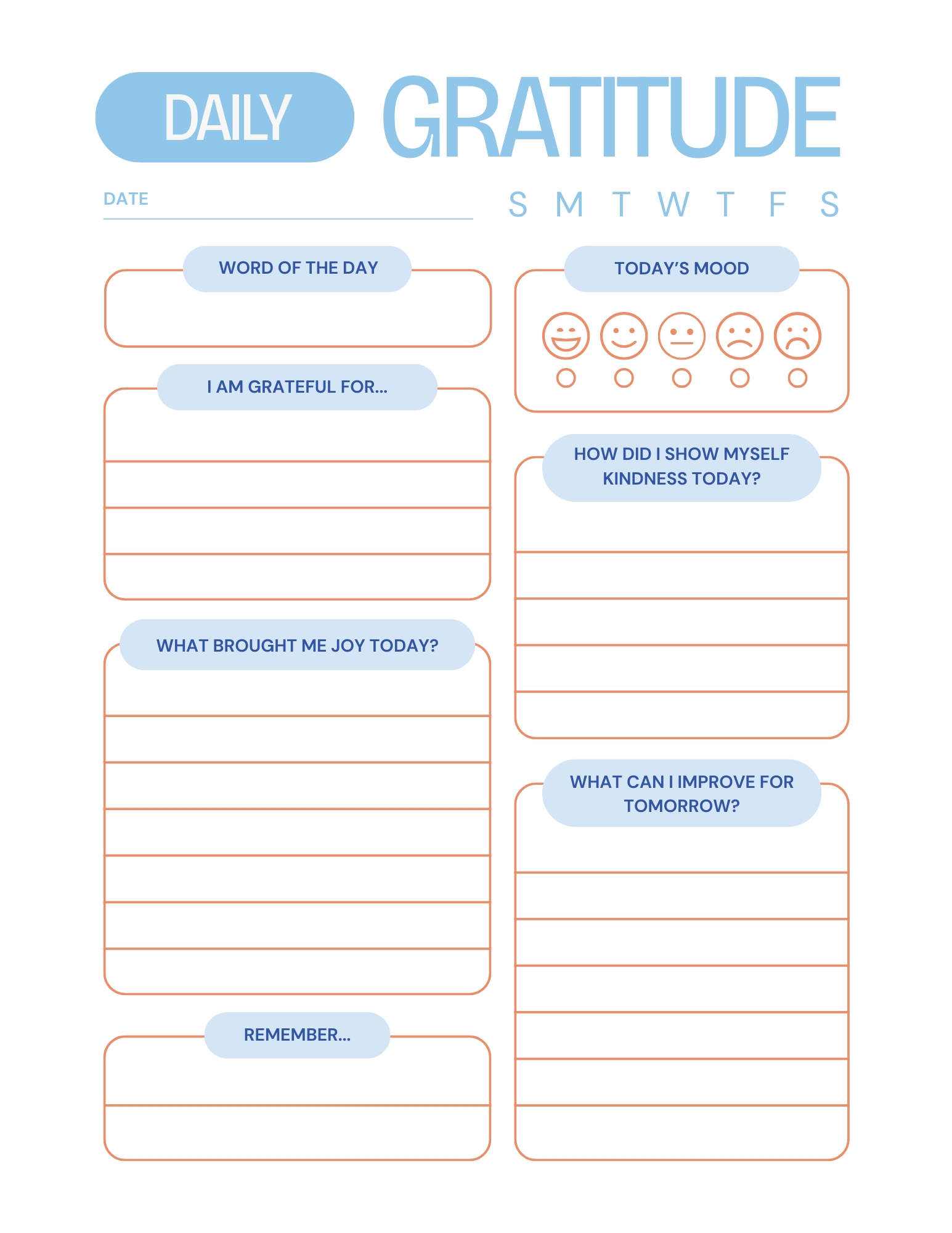 Daily Gratitude Journal Page