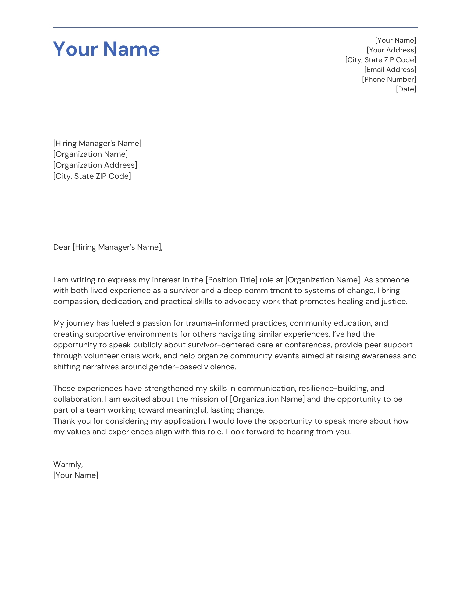 Sample Advocate Cover Letter and Resume
