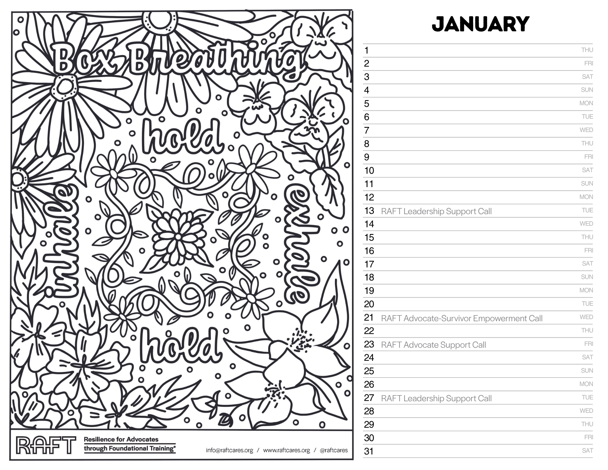 2026 RAFT Coloring Book Calendar