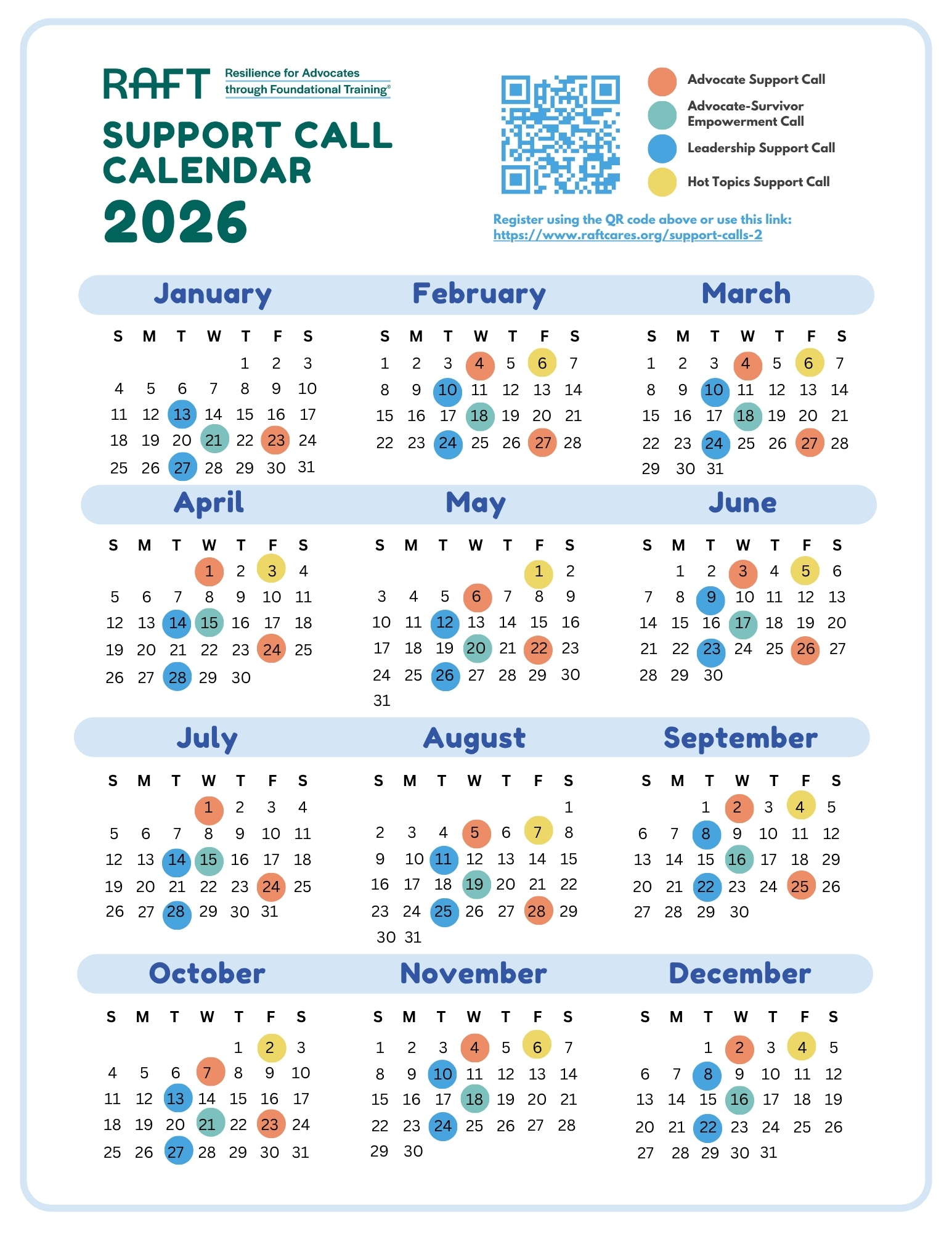 2026 Support Call Calendar